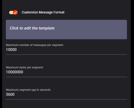 Custom Message edit window
